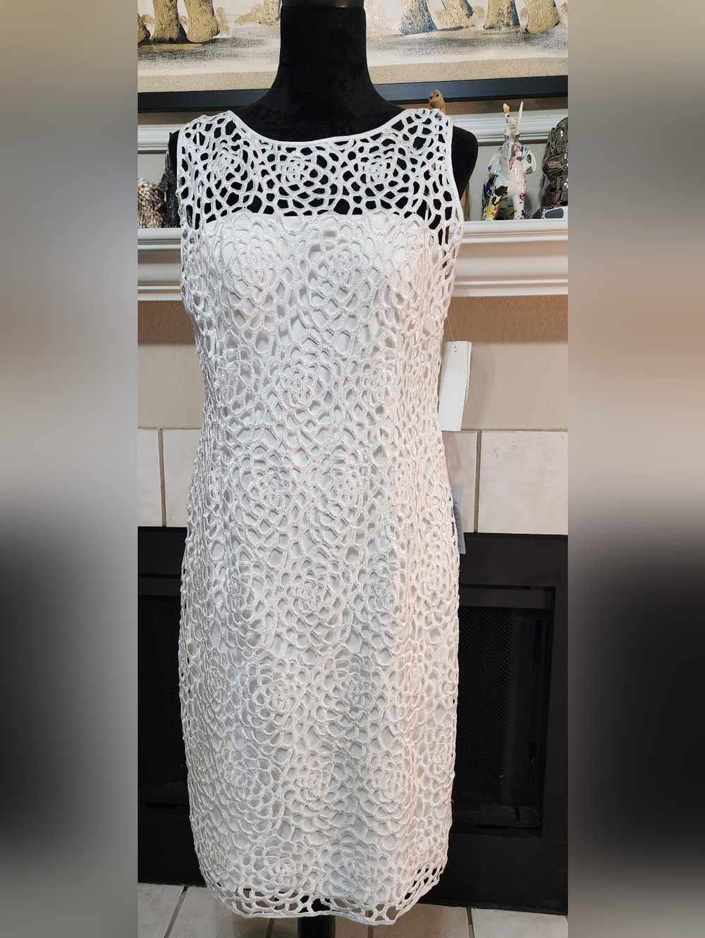 Adrianna Papell White Crochet Sheath Dress